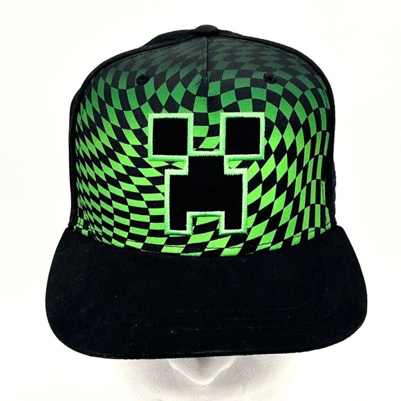 Minecraft Youth Snapback Hat Cap OSFM Creeper Black Green Checkered Design 2020 - Picture 1 of 16